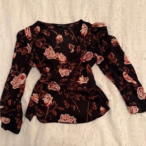 Zara Black and Pink Floral Blouse